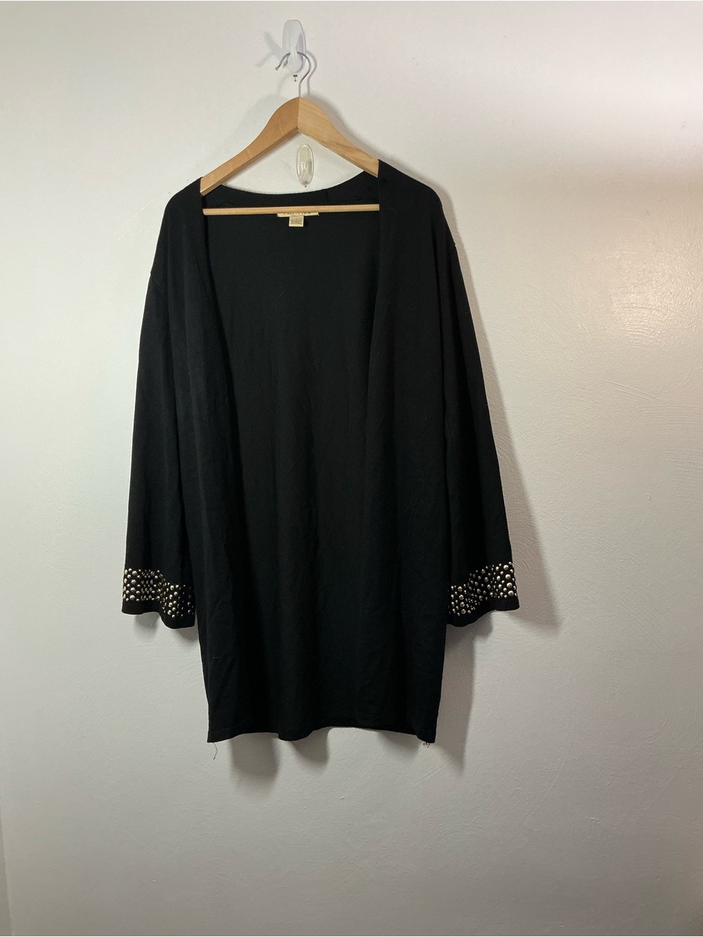 AVA PAIGE Black Open-Front Cardigan with Studded Cuffs Size Large